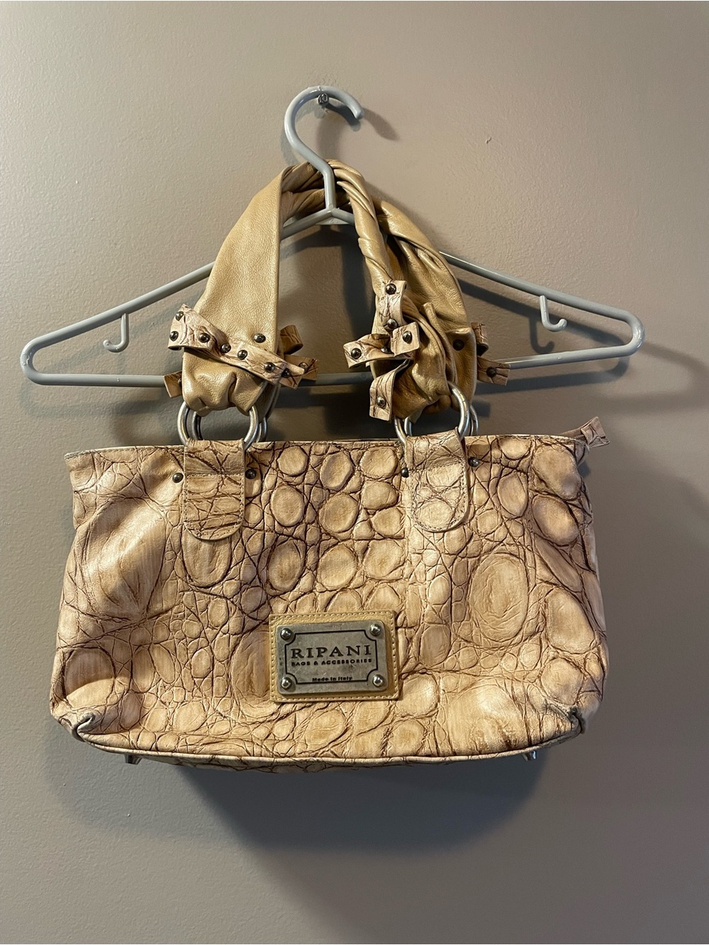 Ripani Gold Croc-Embossed Leather Tote
